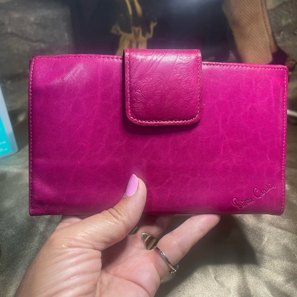 Vintage Pierre Cardin Large Leather Wallet Fuchsia Color “AS IS”
